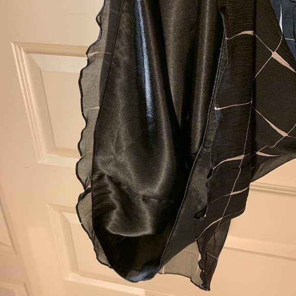 Black Sheer Silk Dress Babydoll Sz S V Neck White Checkered Minimalist Party - Picture 6 of 8